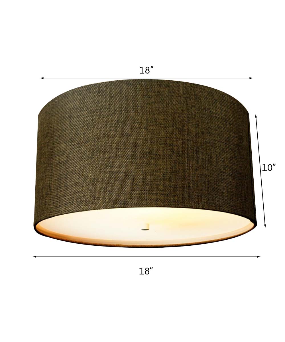 Moderne Flush Mount Conversion Kit 18"w Chocolate Burlap Shallow Drum Lampshade - Image 2