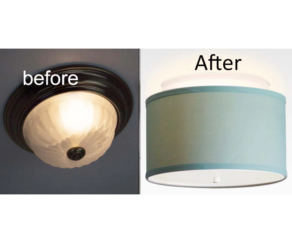Moderne Flush Mount Conversion Kit 14"w Island Paradise Blue Drum Lampshade - Image 5