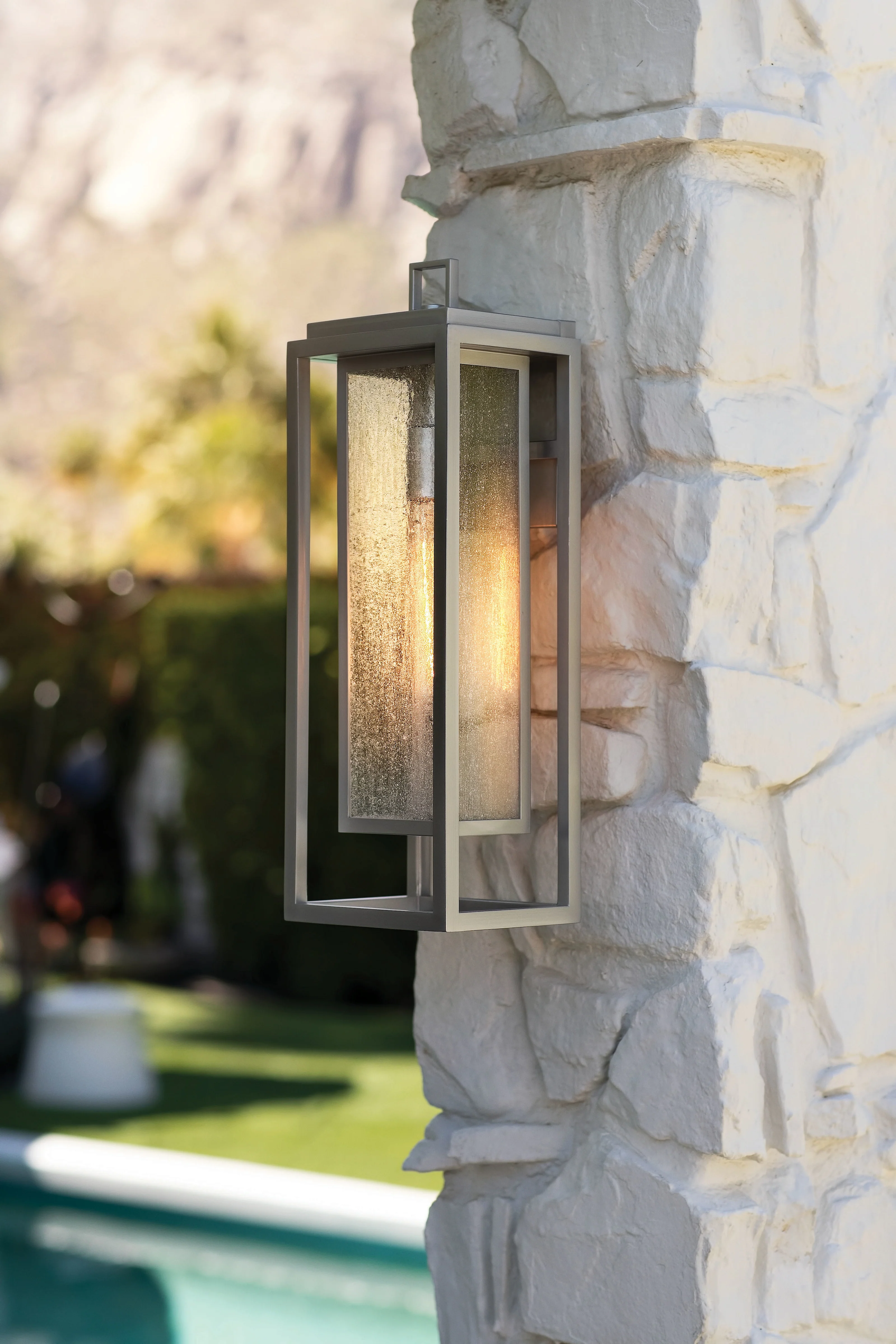 1-Light Large Outdoor Wall Mount Lantern in Satin Nickel - Image 2