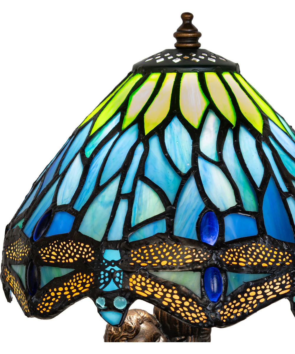 12" High Tiffany Hanginghead Dragonfly Cherub Accent Lamp - Image 3