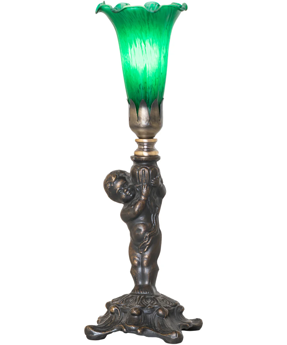 12" High Green Tiffany Pond Lily Cherub Mini Lamp