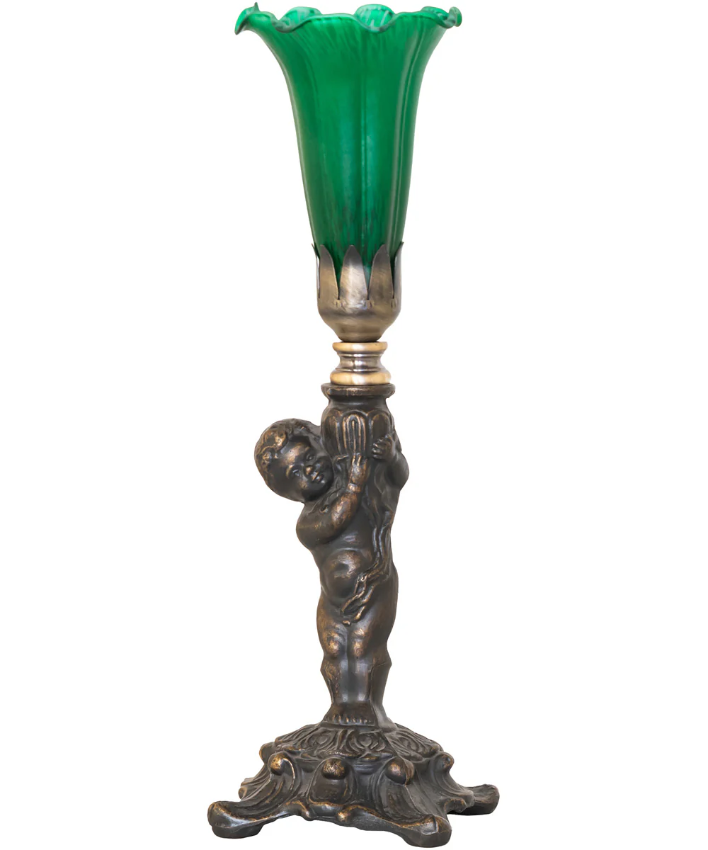 12" High Green Tiffany Pond Lily Cherub Mini Lamp - Image 2
