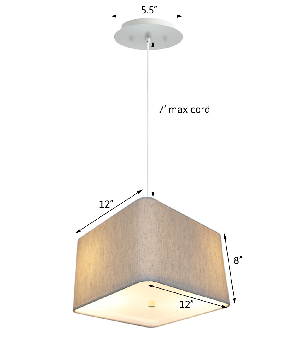 12" W 2 Light Pendant Rounded Corner Square Oatmeal Drum Shade with Diffuser, White Cord - Image 2