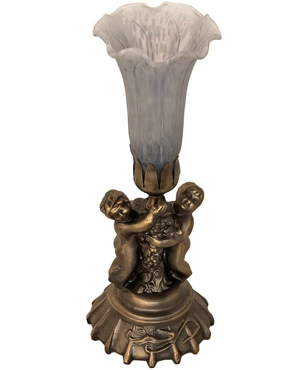 13" High Gray Tiffany Pond Lily Twin Cherub Accent Lamp - Image 3