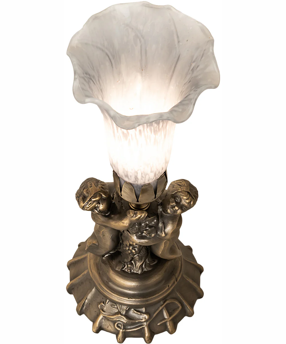 13" High Gray Tiffany Pond Lily Twin Cherub Accent Lamp - Image 4