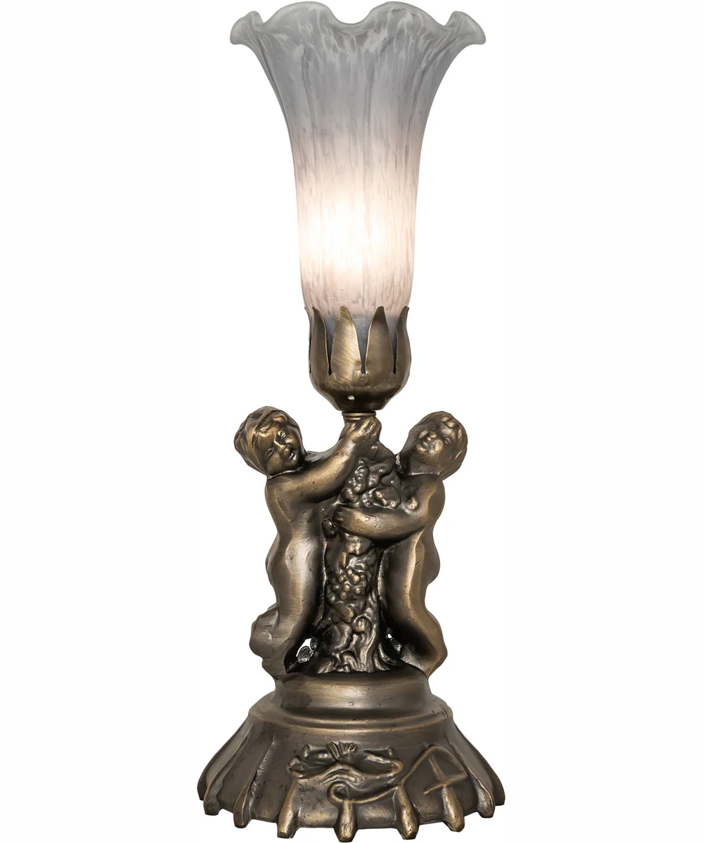 13" High Gray Tiffany Pond Lily Twin Cherub Accent Lamp - Image 5