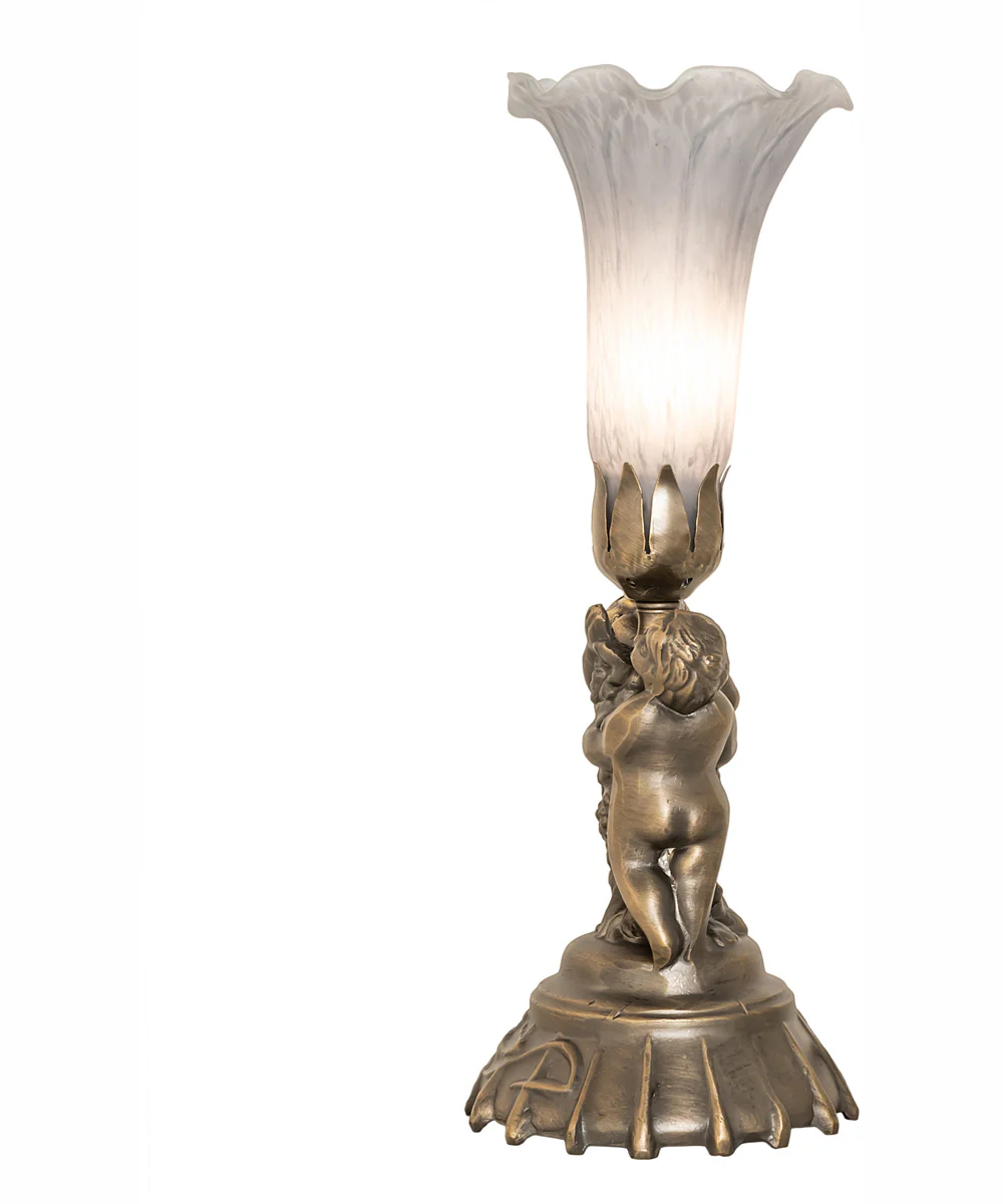 13" High Gray Tiffany Pond Lily Twin Cherub Accent Lamp - Image 7