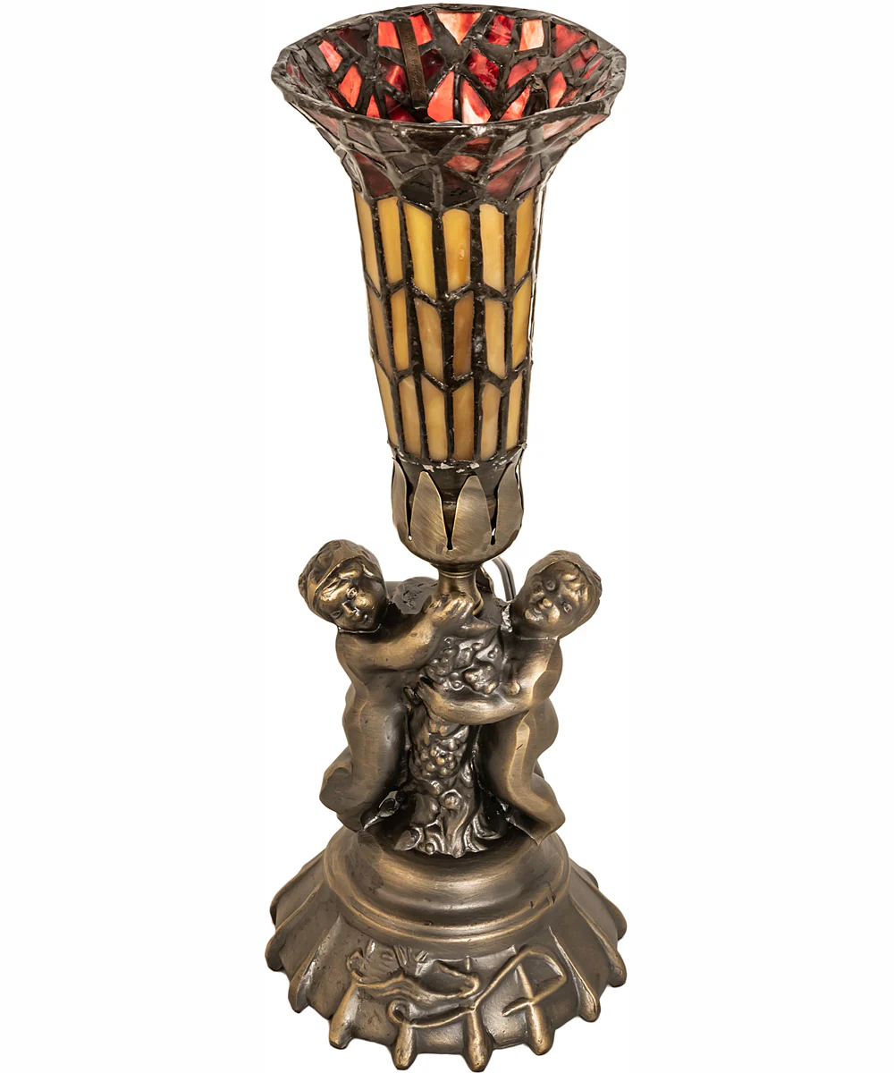 13" High Stained Glass Pond Lily Twin Cherub Accent Lamp - Image 3