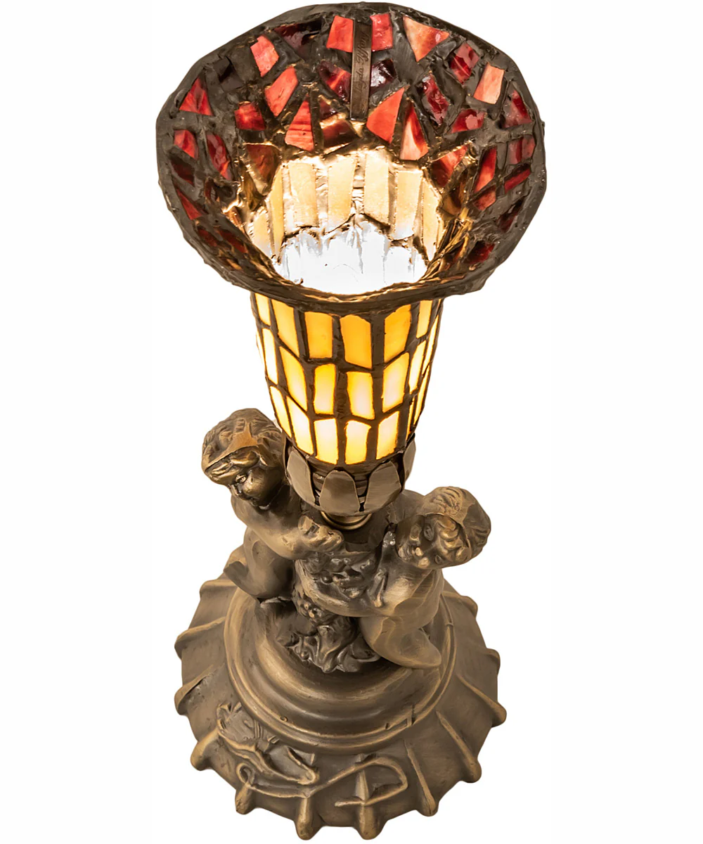 13" High Stained Glass Pond Lily Twin Cherub Accent Lamp - Image 4