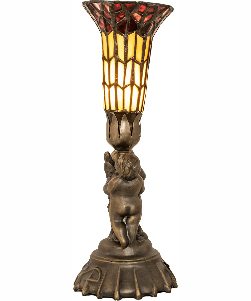 13" High Stained Glass Pond Lily Twin Cherub Accent Lamp - Image 6