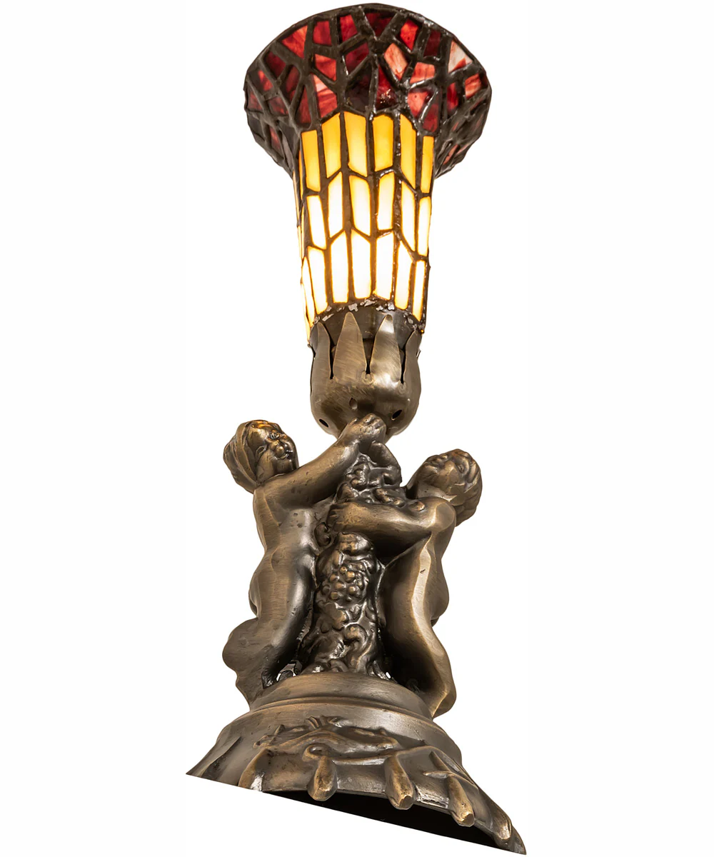 13" High Stained Glass Pond Lily Twin Cherub Accent Lamp - Image 7