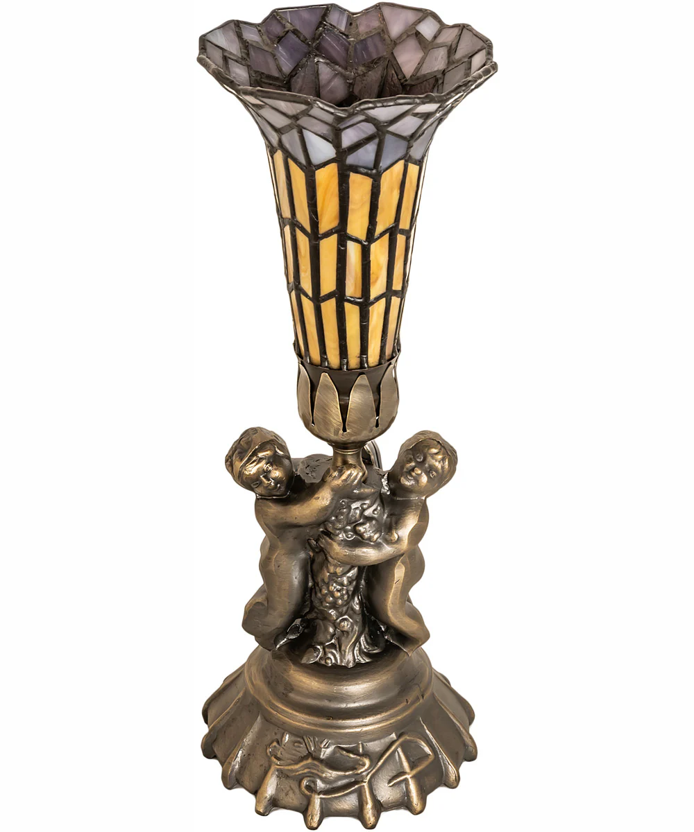 13" High Stained Glass Pond Lily Twin Cherub Accent Lamp - Image 3