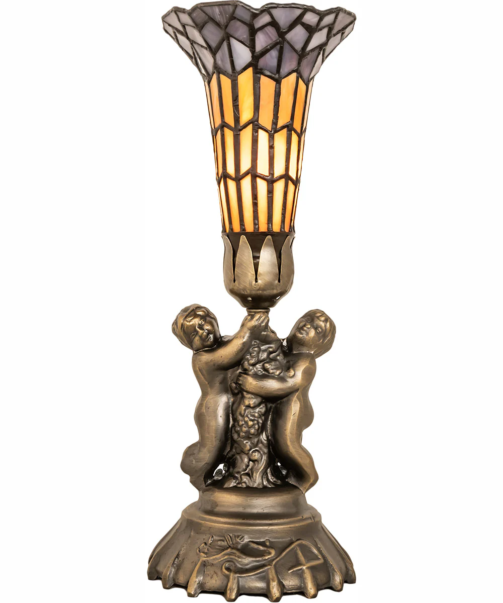 13" High Stained Glass Pond Lily Twin Cherub Accent Lamp - Image 5