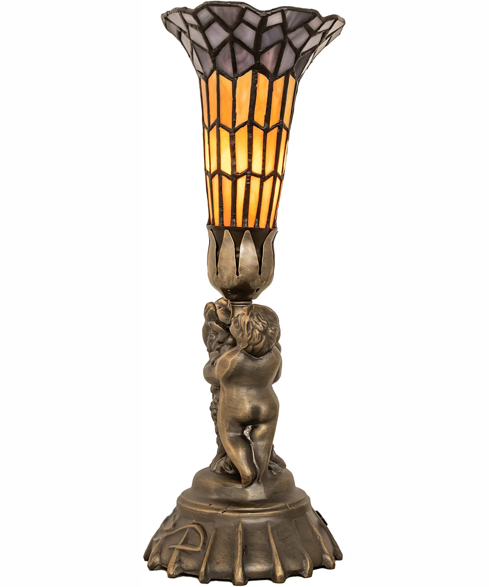 13" High Stained Glass Pond Lily Twin Cherub Accent Lamp - Image 6