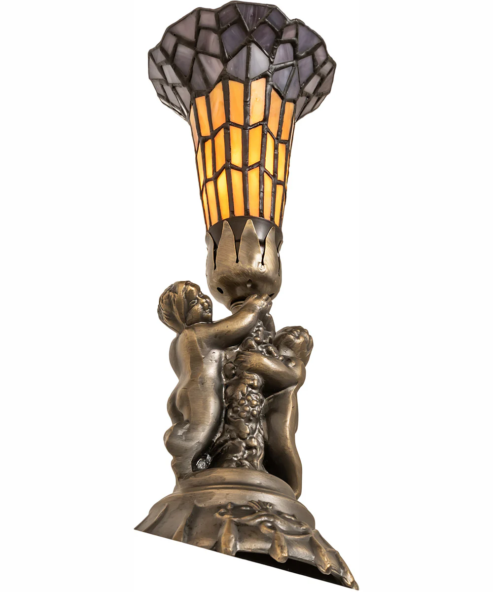 13" High Stained Glass Pond Lily Twin Cherub Accent Lamp - Image 7