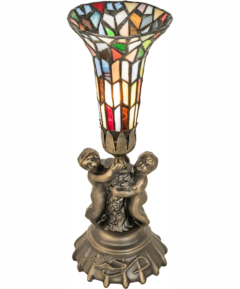 13" High Stained Glass Pond Lily Twin Cherub Mini Lamp - Image 2