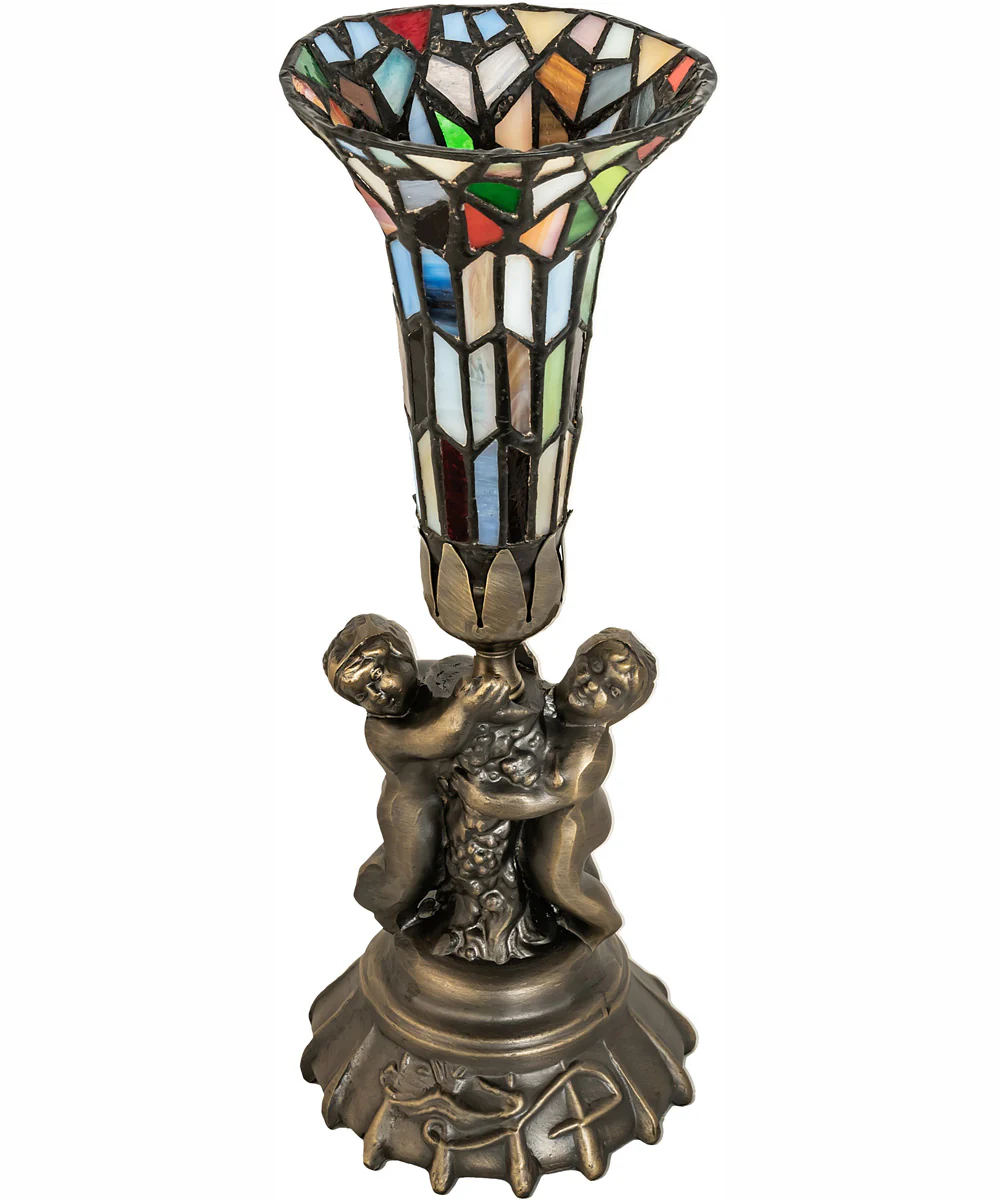 13" High Stained Glass Pond Lily Twin Cherub Mini Lamp - Image 3