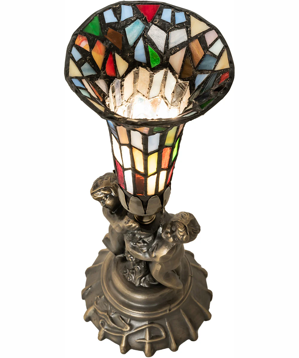 13" High Stained Glass Pond Lily Twin Cherub Mini Lamp - Image 4