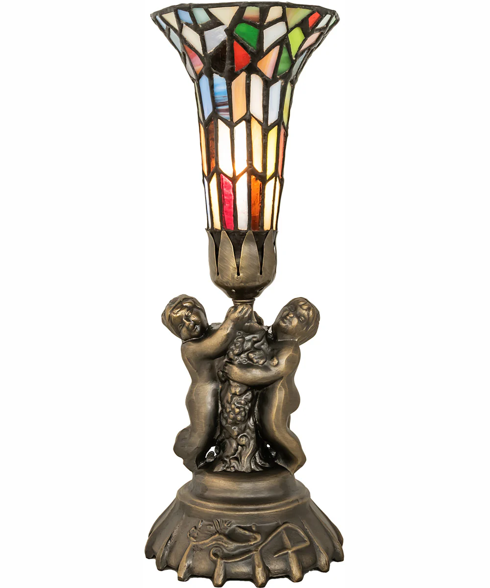 13" High Stained Glass Pond Lily Twin Cherub Mini Lamp - Image 5