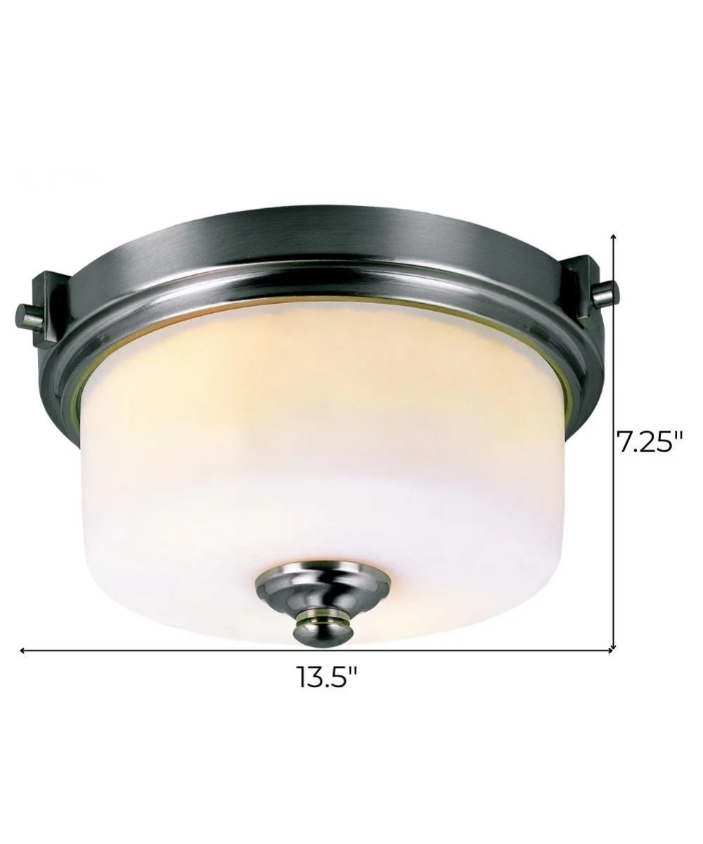 13"W 2-Light Brushed Nickel with White Frosted Glass Shade Flush Mount Light Fixture - Image 2
