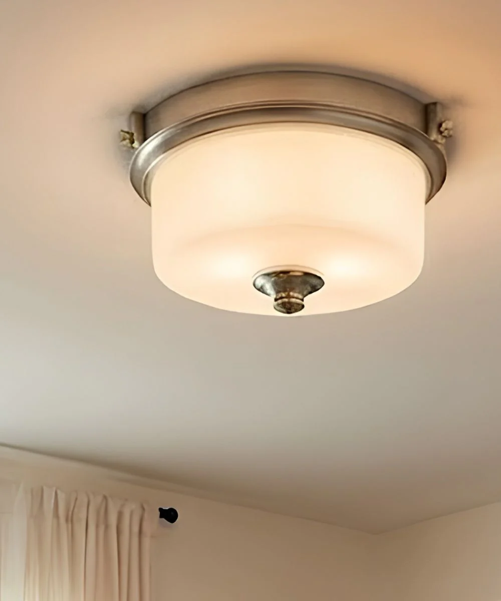 13"W 2-Light Brushed Nickel with White Frosted Glass Shade Flush Mount Light Fixture - Image 4