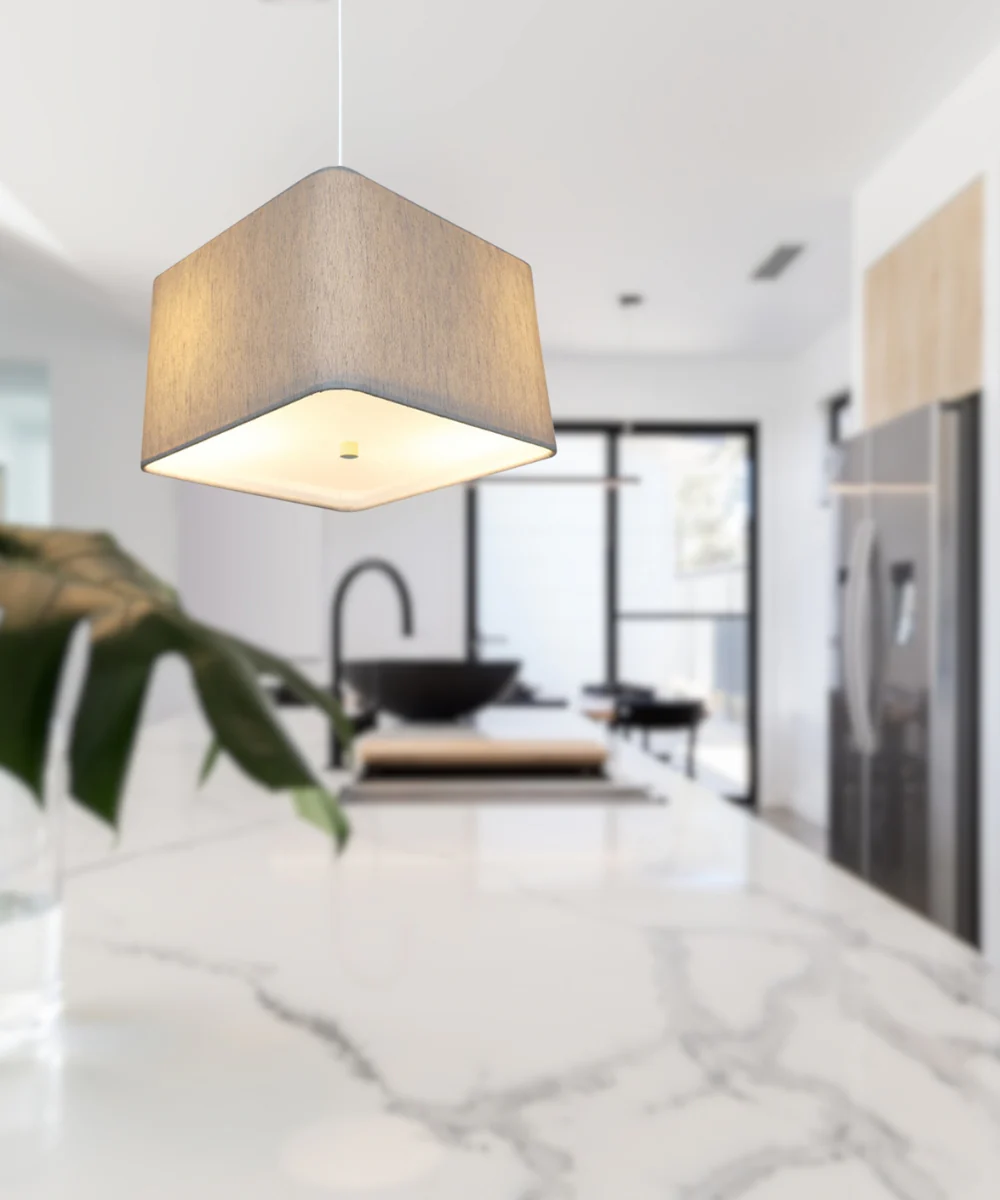 14" W 2 Light Pendant Rounded Corner Square Oatmeal Drum Shade with Diffuser, White Cord - Image 4
