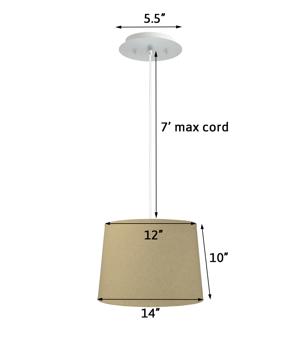 14" W 2 Light Pendant Sand Linen Shade with Diffuser, White Cord - Image 2