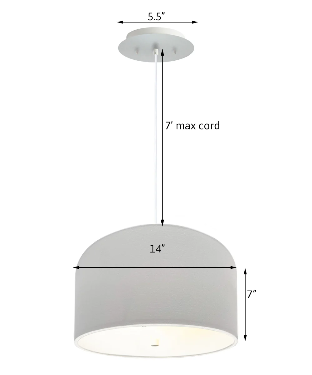 14" W 2 Light Pendant White Shade with Diffuser, White Cord - Image 2