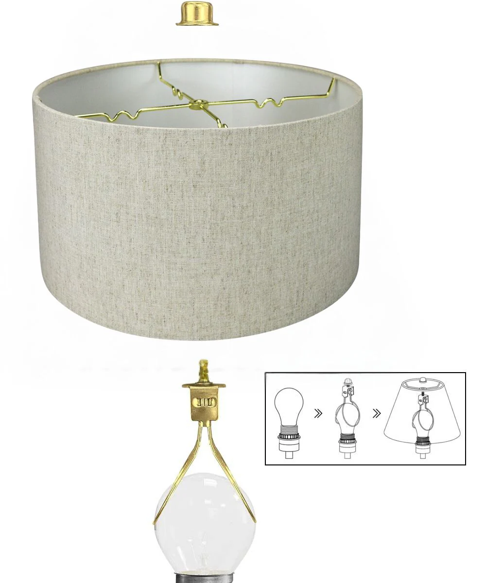 14x14x7" CLIP-ON FITTER Textured Oatmeal Hardback Drum Lampshade - Image 4
