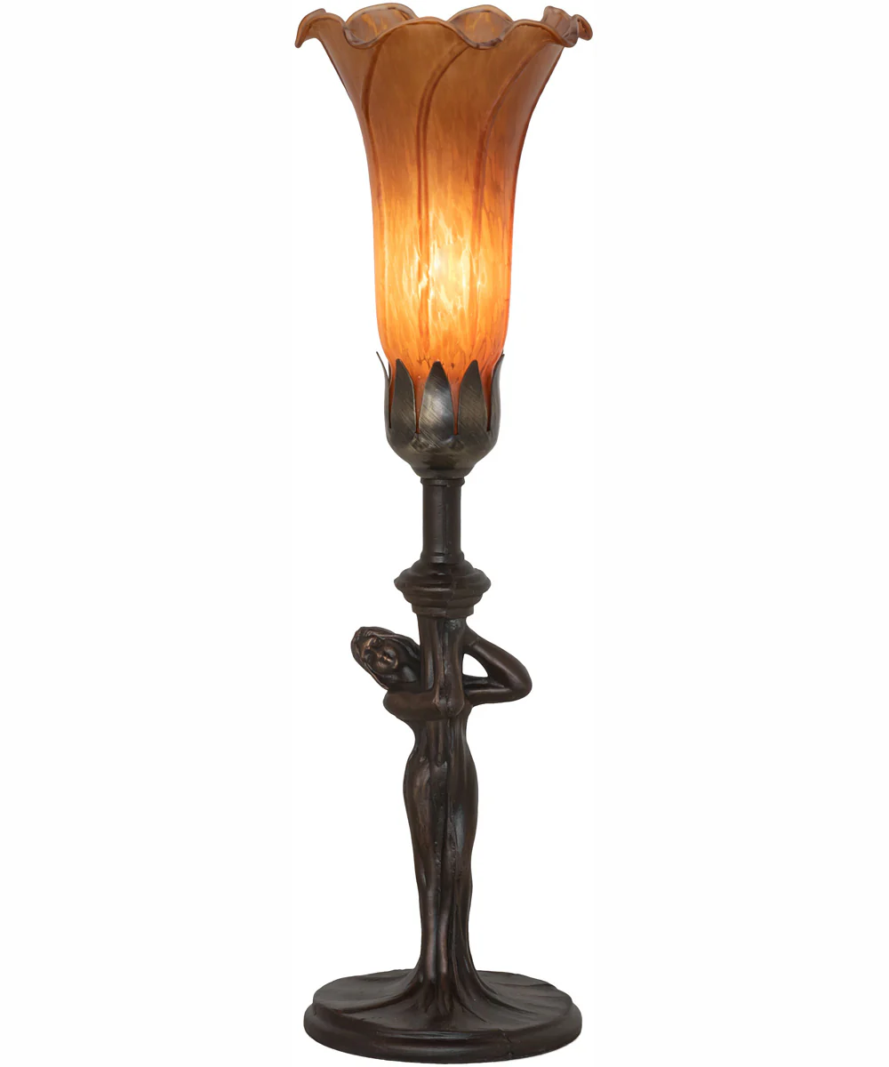 15" High Amber Tiffany Pond Lily Nouveau Lady Accent Lamp - Image 2