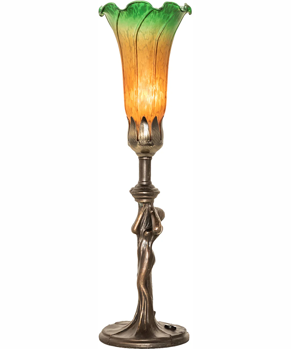 15" High Amber/Green Tiffany Pond Lily Nouveau Lady Accent Lamp - Image 7