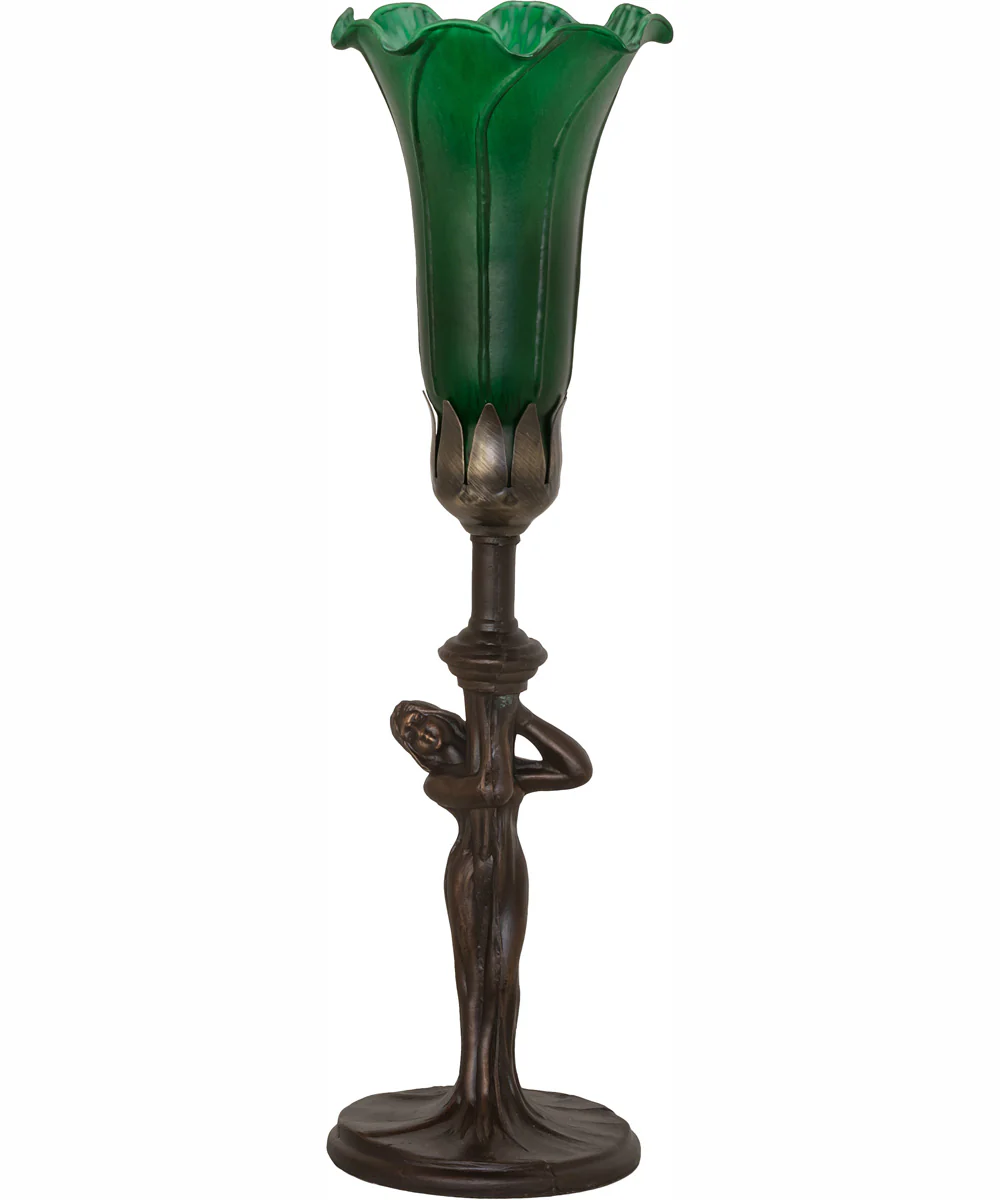 15" High Green Tiffany Pond Lily Nouveau Lady Accent Lamp - Image 3