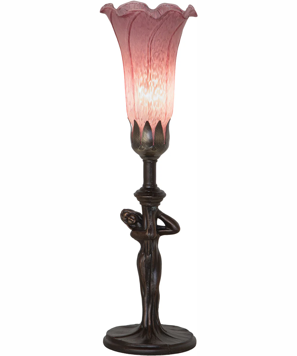 15" High Lavender Tiffany Pond Lily Nouveau Lady Accent Lamp - Image 2