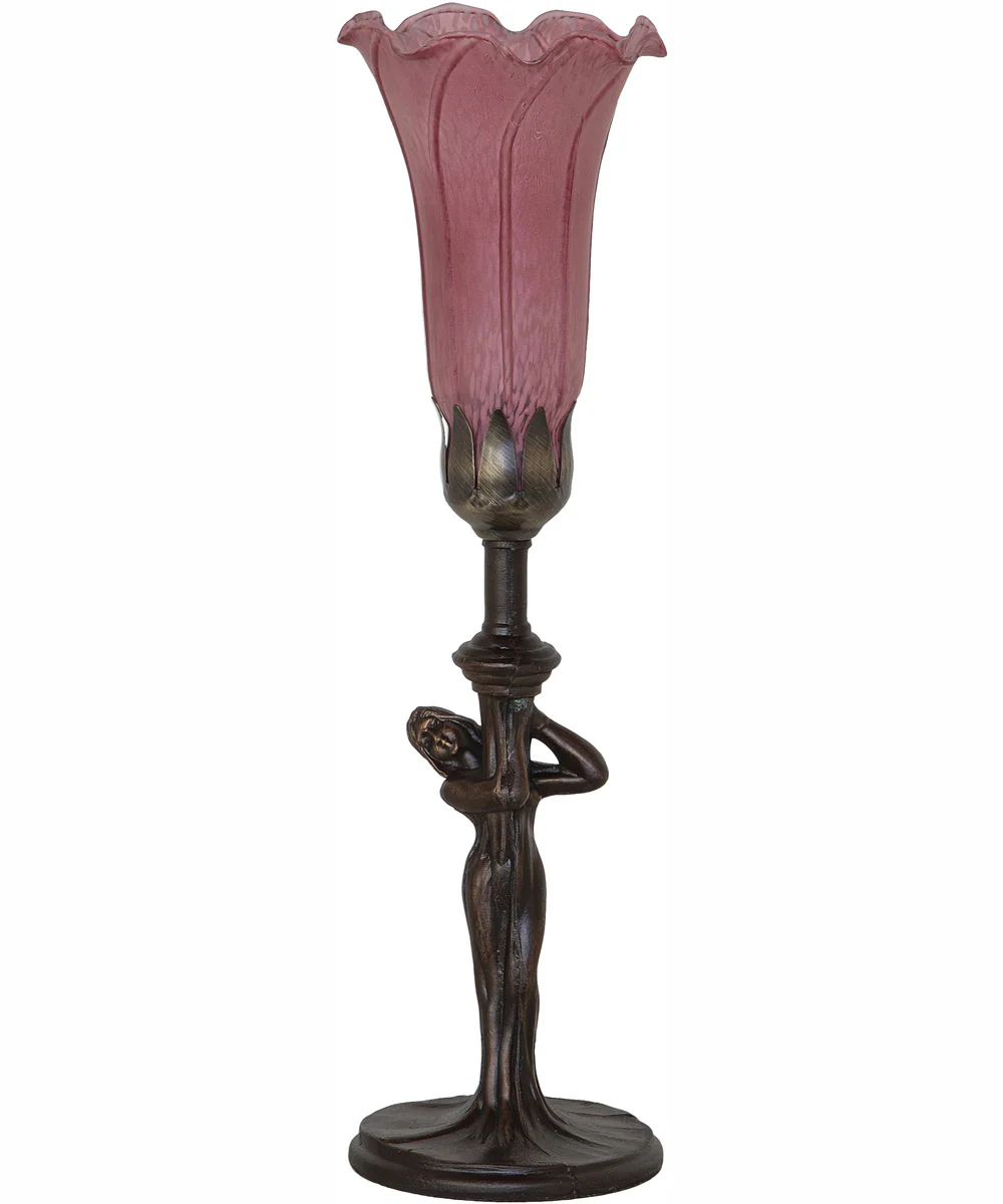 15" High Lavender Tiffany Pond Lily Nouveau Lady Accent Lamp - Image 3