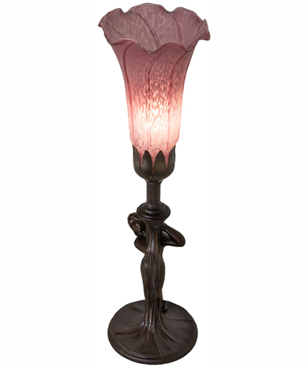 15" High Lavender Tiffany Pond Lily Nouveau Lady Accent Lamp - Image 4