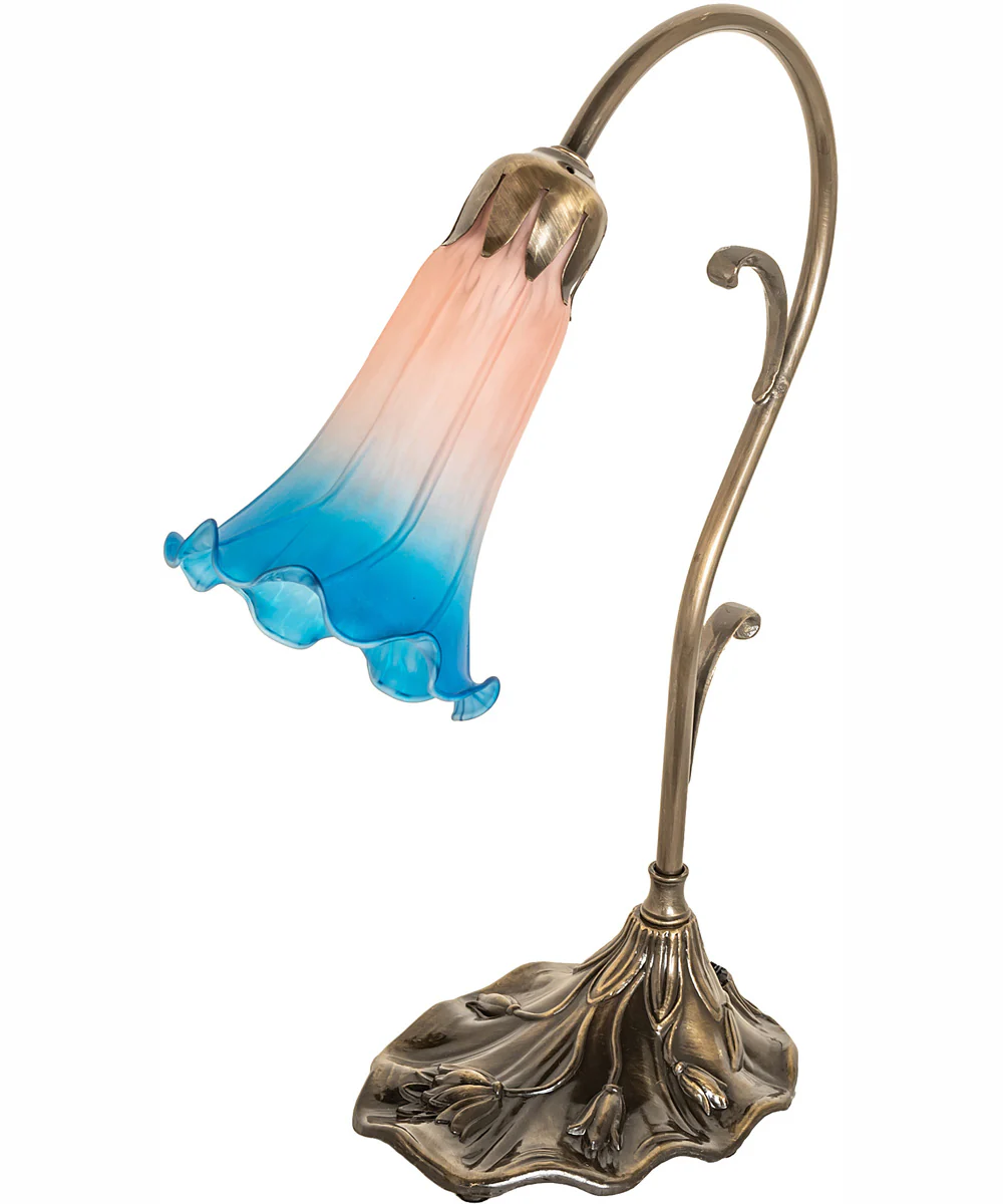 15" High Pink/Blue Tiffany Pond Lily Accent Lamp - Image 3