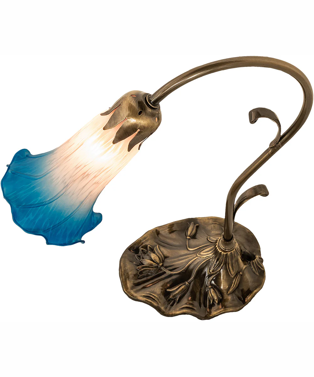 15" High Pink/Blue Tiffany Pond Lily Accent Lamp - Image 4