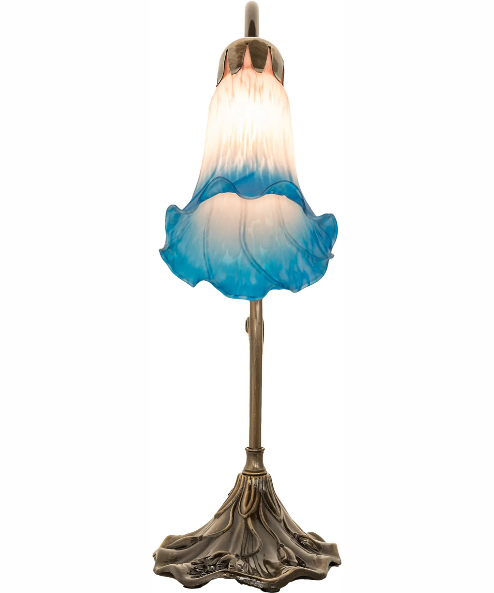 15" High Pink/Blue Tiffany Pond Lily Accent Lamp - Image 5