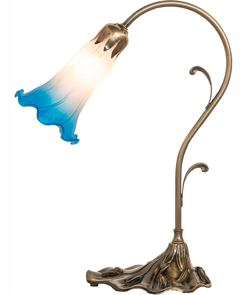 15" High Pink/Blue Tiffany Pond Lily Accent Lamp - Image 7