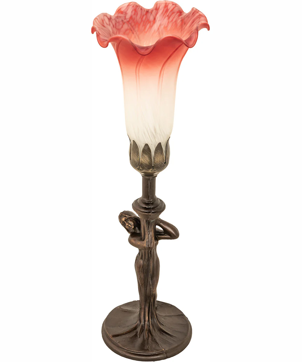 15" High Pink/White Tiffany Pond Lily Nouveau Lady Mini Lamp - Image 3