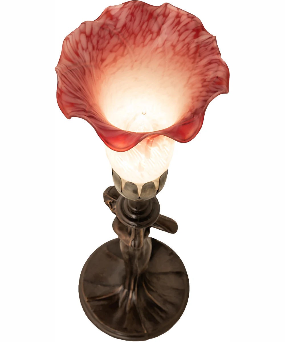 15" High Pink/White Tiffany Pond Lily Nouveau Lady Mini Lamp - Image 4