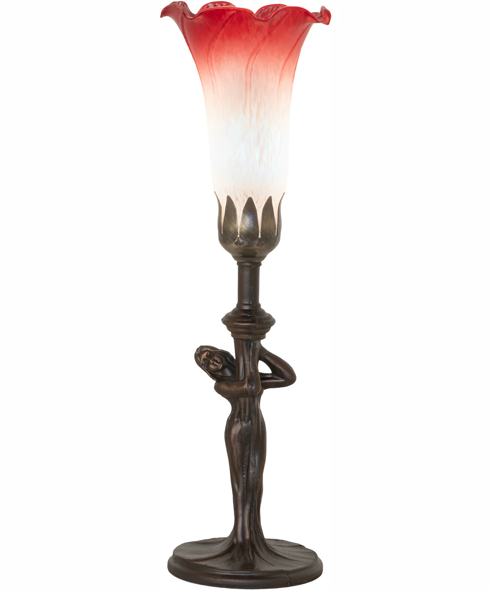 15" High Red/White Tiffany Pond Lily Nouveau Lady Accent Lamp - Image 2