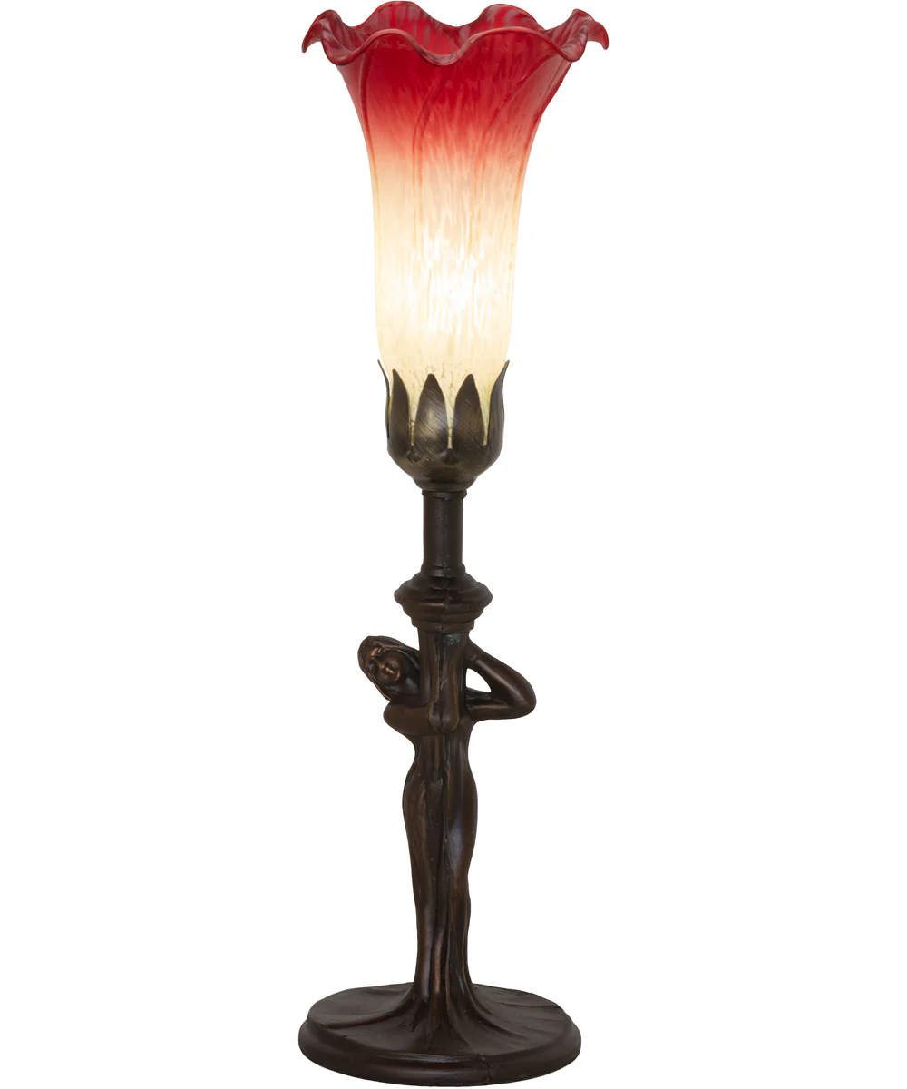15" High Seafoam/Cranberry Tiffany Pond Lily Nouveau Lady Accent Lamp - Image 2