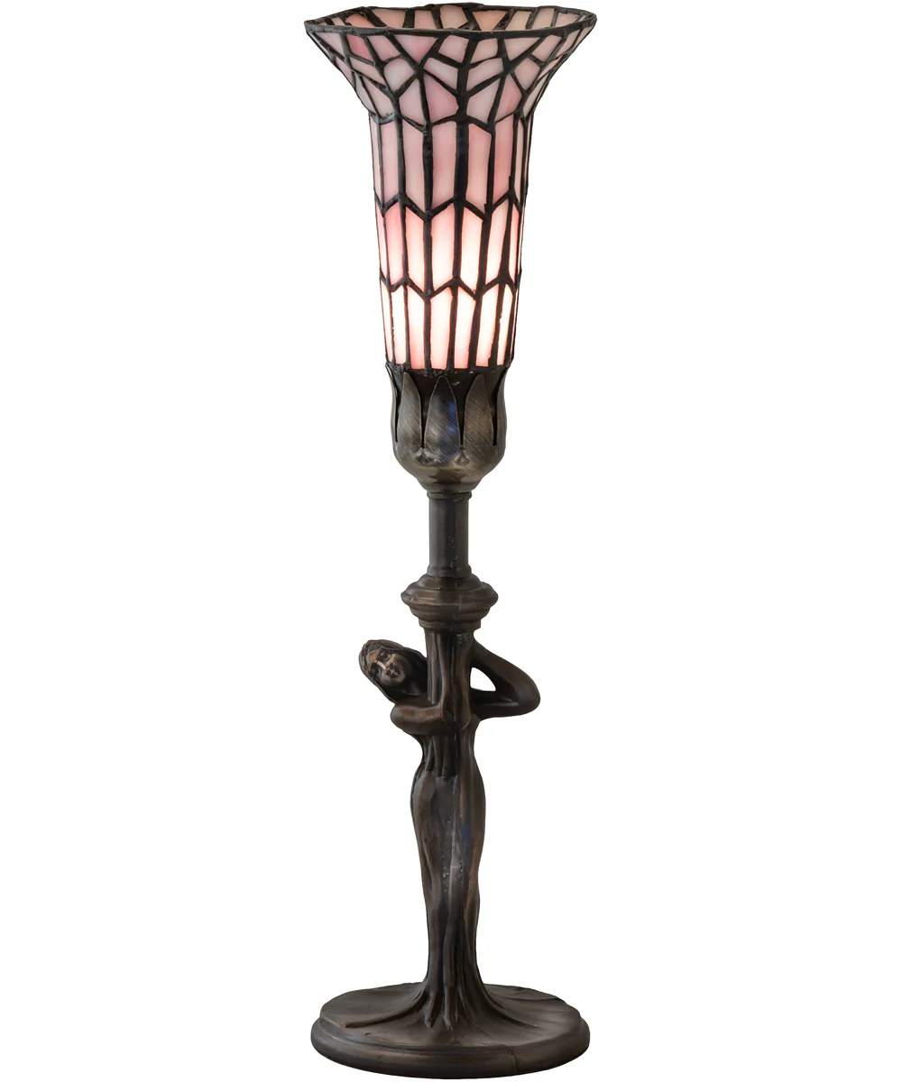 15" High Stained Glass Pond Lily Nouveau Lady Accent Lamp