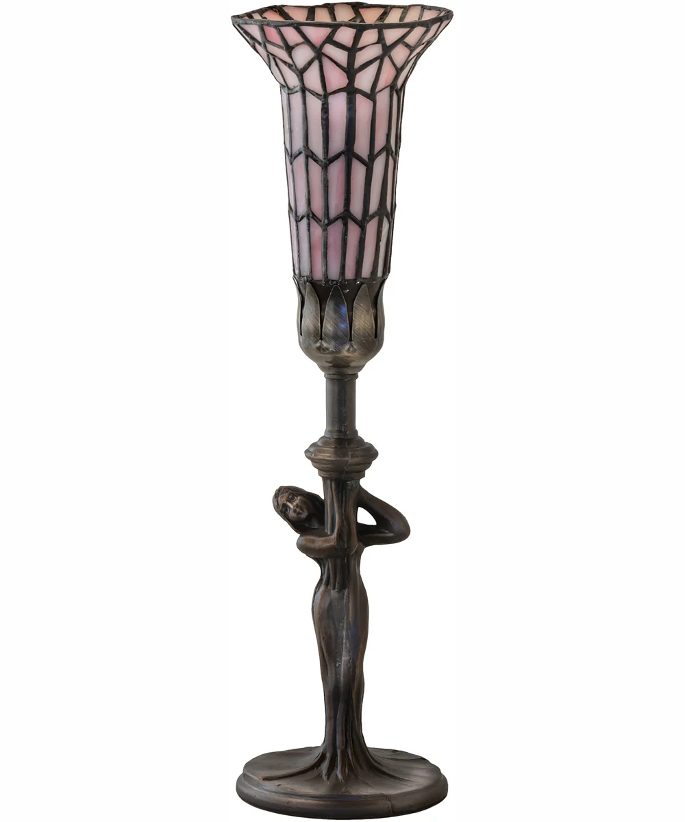15" High Stained Glass Pond Lily Nouveau Lady Accent Lamp - Image 3