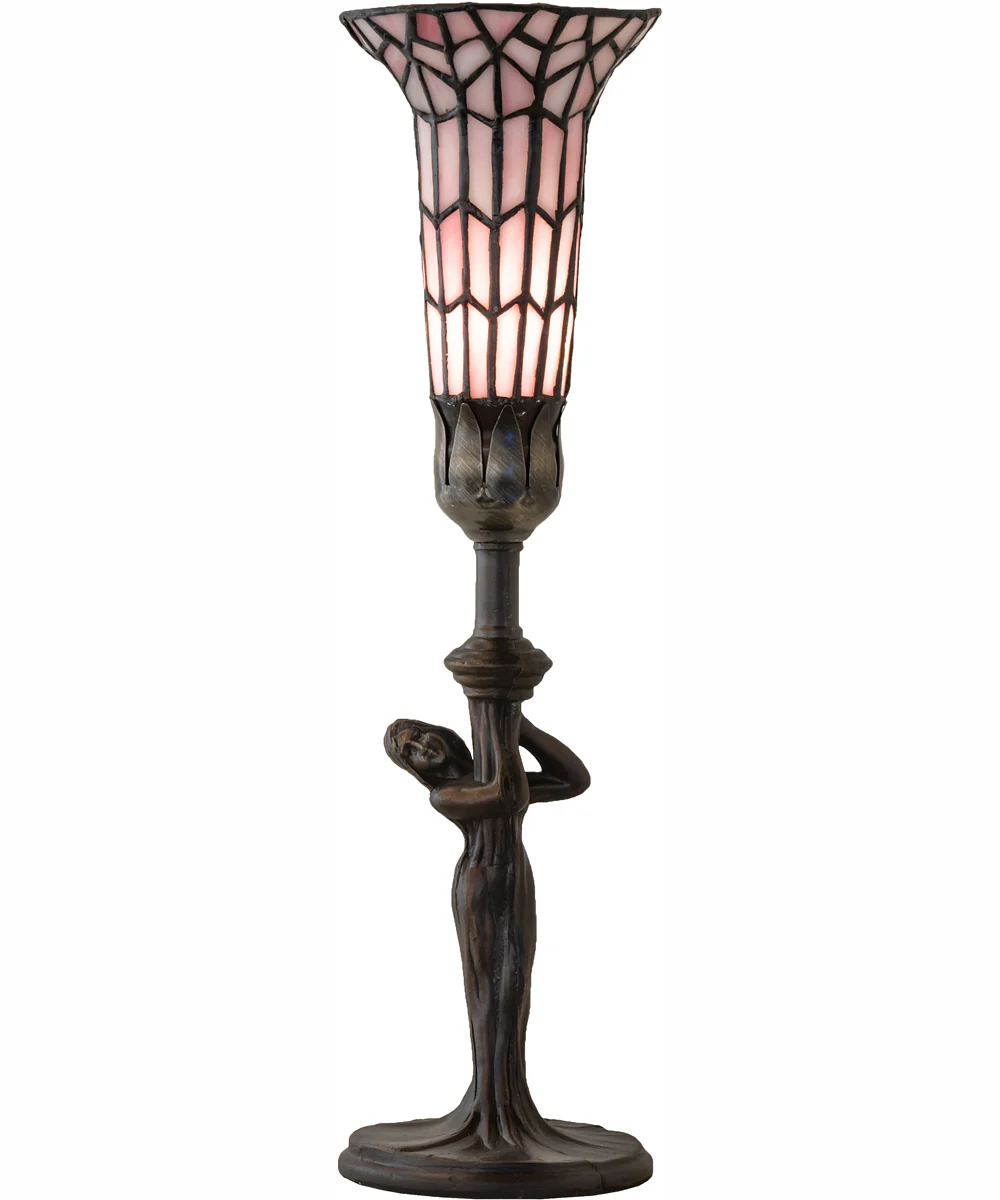 15" High Stained Glass Pond Lily Nouveau Lady Accent Lamp - Image 5