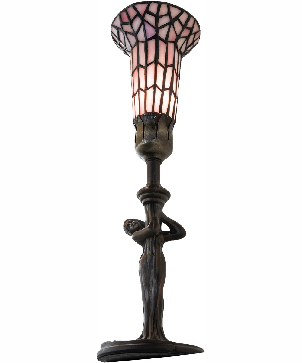 15" High Stained Glass Pond Lily Nouveau Lady Accent Lamp - Image 6
