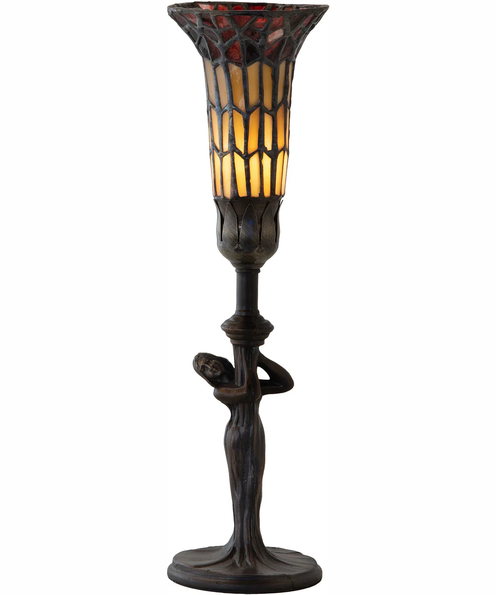 15" High Stained Glass Pond Lily Nouveau Lady Accent Lamp - Image 2