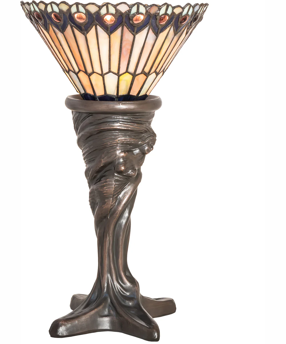 15" High Tiffany Jeweled Peacock Mini Lamp - Image 2