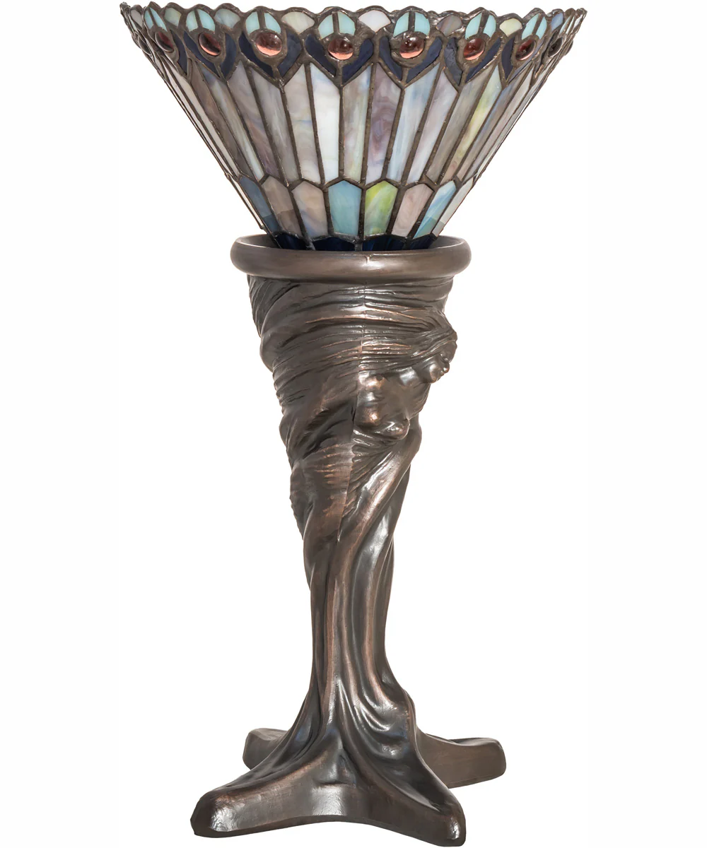 15" High Tiffany Jeweled Peacock Mini Lamp - Image 3